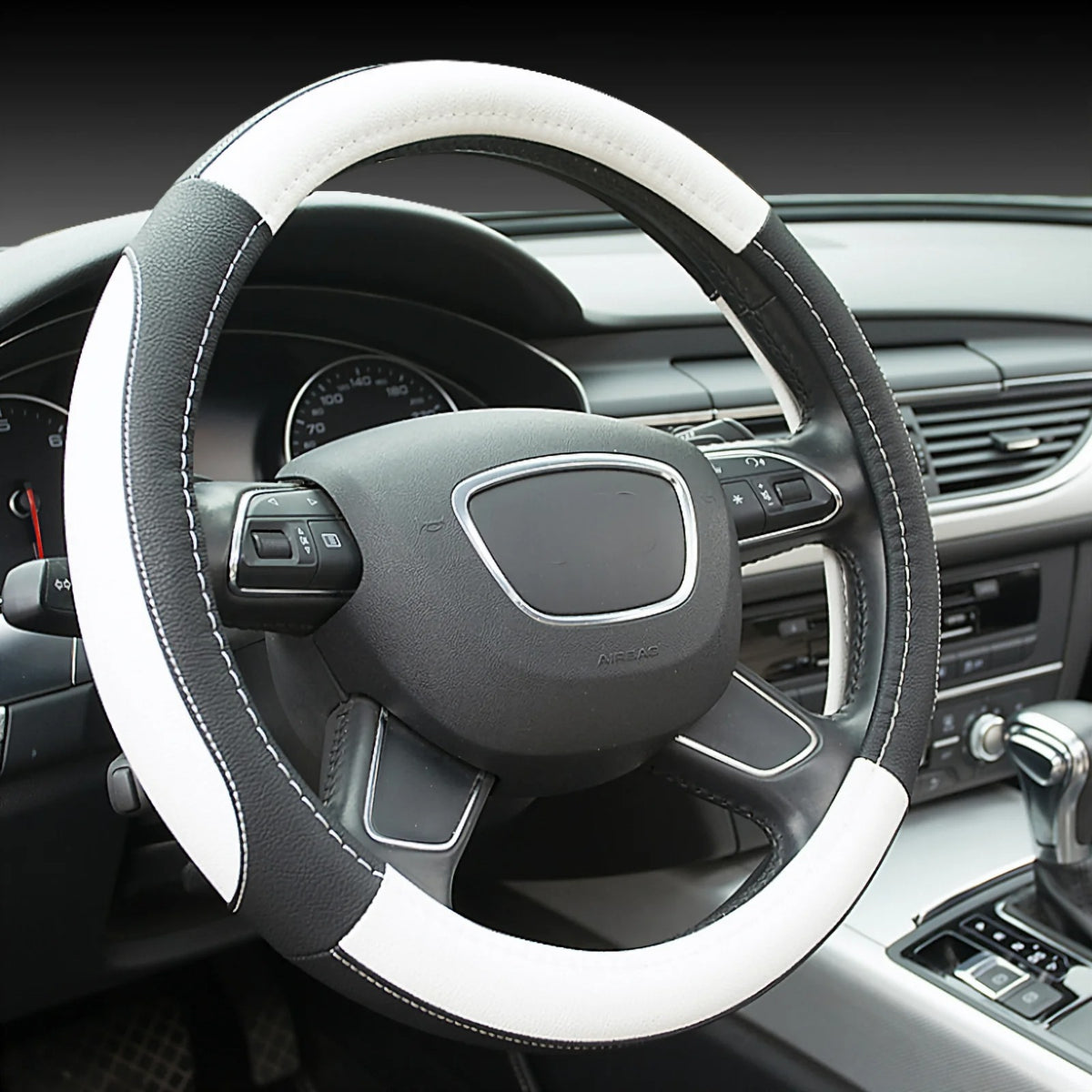 38CM Universal Microfiber Leather Steering Wheel Cover – Anti-Slip Car Steering Wheel Protector, All-Season Interior Accessory - Delicate Leather