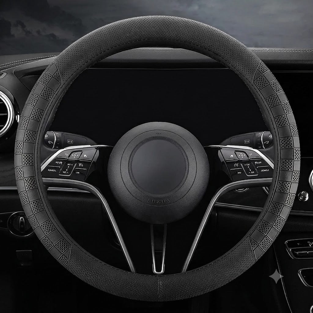 Genuine Leather Steering Wheel Cover – Universal 37–38CM Breathable Non-Slip Grip - Delicate Leather