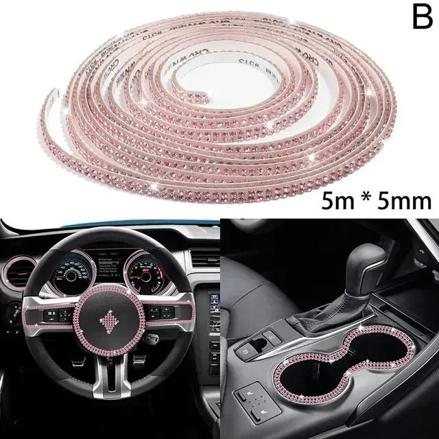 Bling Car Trim Sticker – 5m Self-Adhesive Rhinestone Strip for Interior Decoration - Delicate Leather  