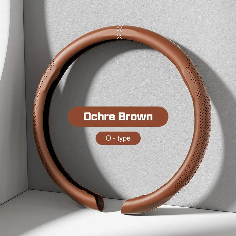 Universal Nappa Leather Steering Wheel Cover – Non-Slip Breathable Design for 37–38cm O/D Type Wheels - Delicate Leather  