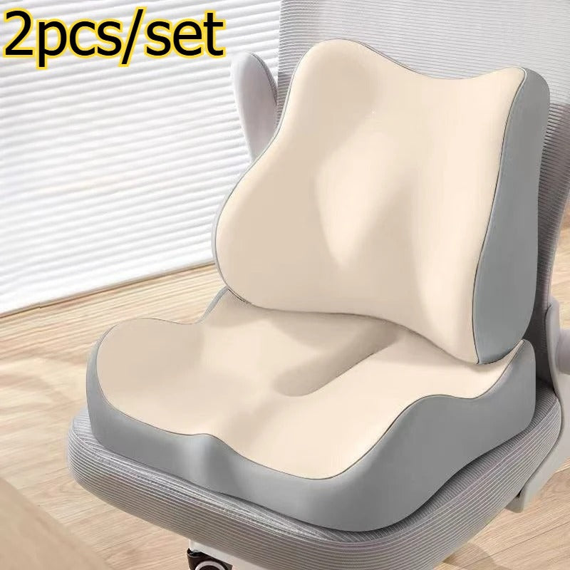 Memory Foam Seat Cushion & Back Pillow Set – 2-Piece Comfort Set for Office Chair & Car - Delicate Leather
