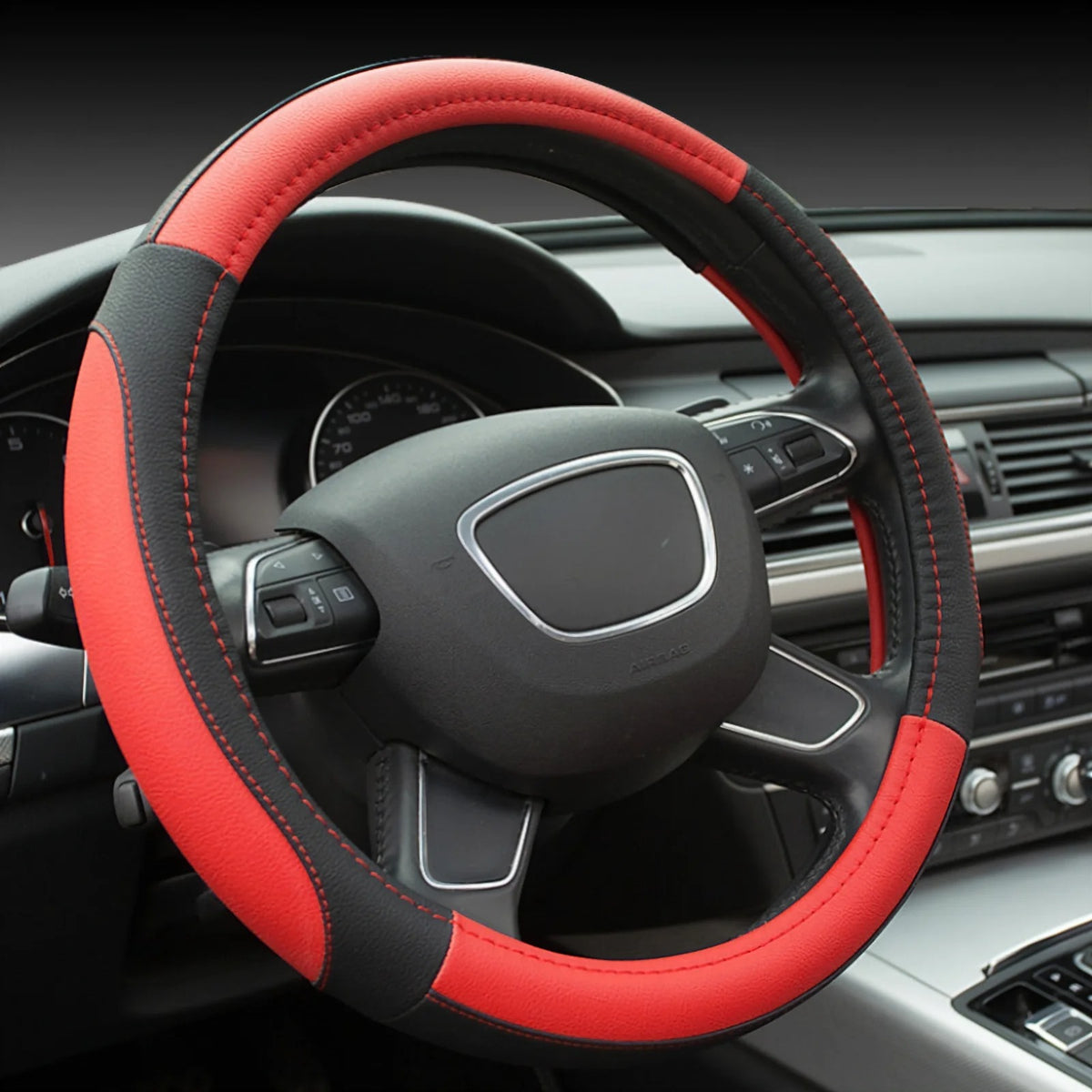 38CM Universal Microfiber Leather Steering Wheel Cover – Anti-Slip Car Steering Wheel Protector, All-Season Interior Accessory - Delicate Leather