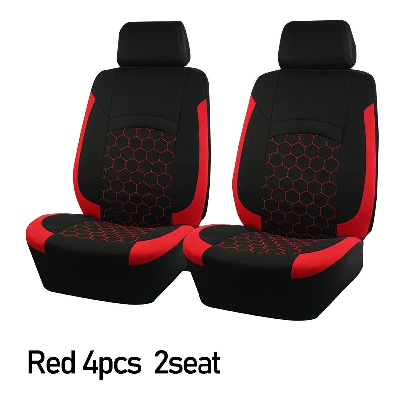 Universal Racing Car Seat Covers Set – Polyester Hexagon Embroidery with Sponge Padding (4 PCS) - Delicate Leather