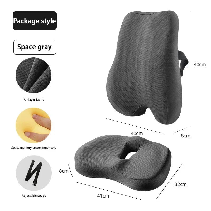 Memory Foam Seat & Back Cushion Set – Breathable Chair Cushions for Office & Car - Delicate Leather