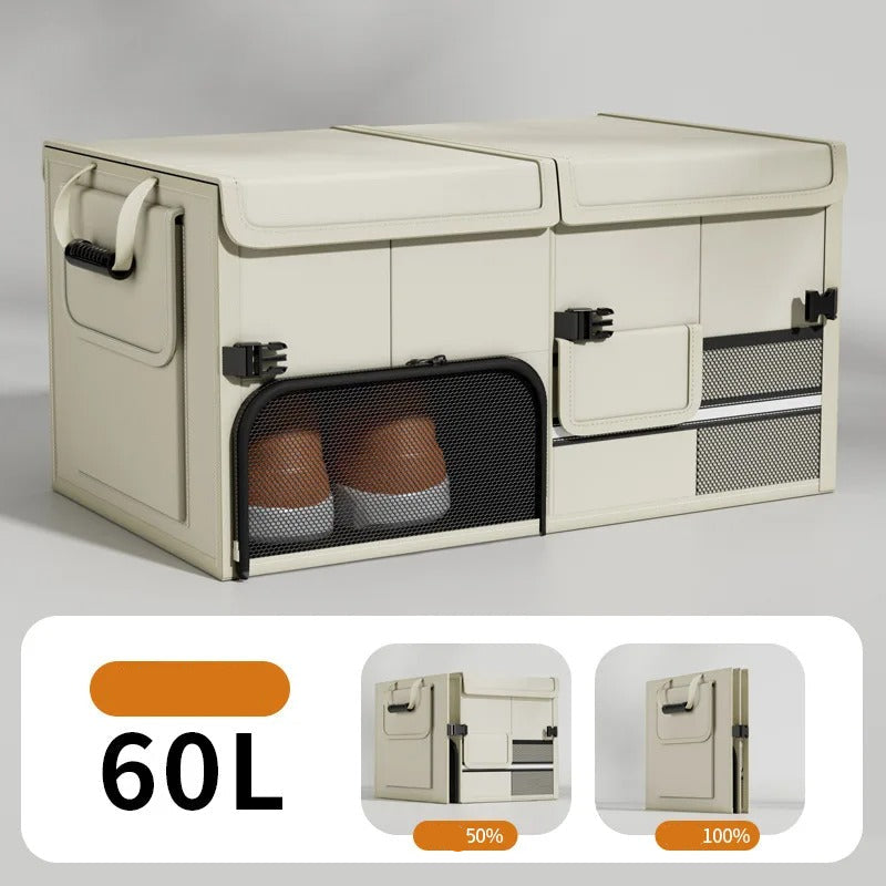Foldable Car Trunk Organizer – 60L Waterproof Oxford Storage Box with Handles - Delicate Leather  