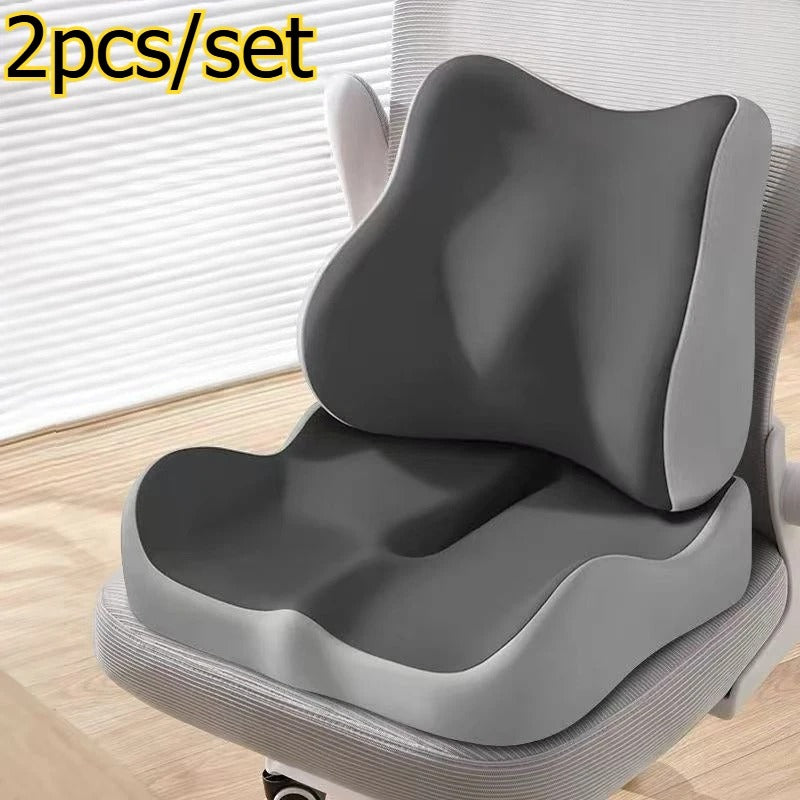 Memory Foam Seat Cushion & Back Pillow Set – 2-Piece Comfort Set for Office Chair & Car - Delicate Leather