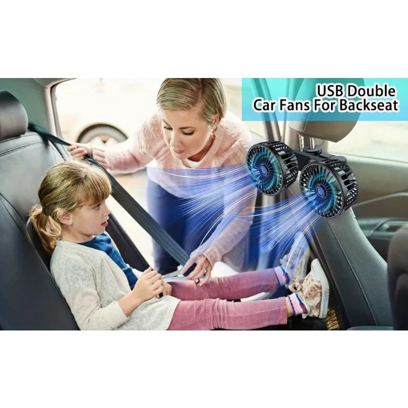 Dual Head USB Car Fan – 360° Adjustable Backseat Air Circulation Fan - Delicate Leather  