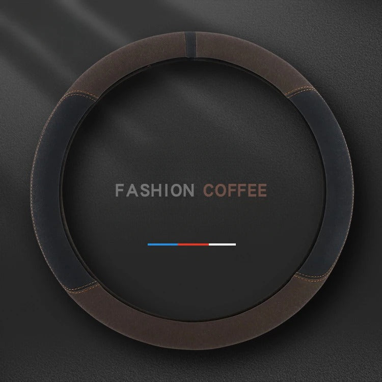 Suede Steering Wheel Cover – Universal Fit 38cm, Non-Slip & Breathable Design - Delicate Leather  