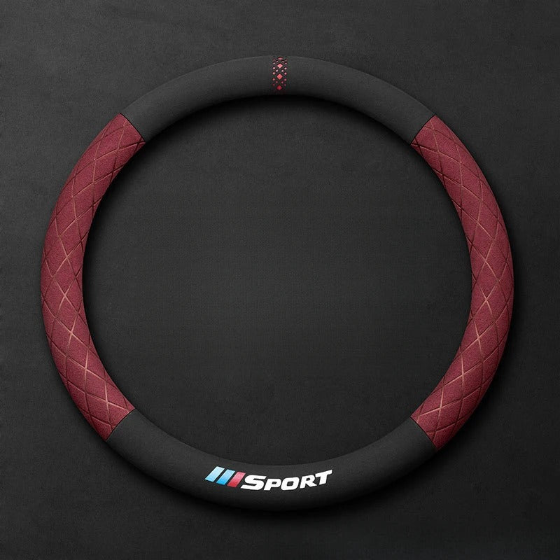 Suede Steering Wheel Cover – Universal 38cm Non-Slip Breathable Grip for Cars and SUVs - Delicate Leather  