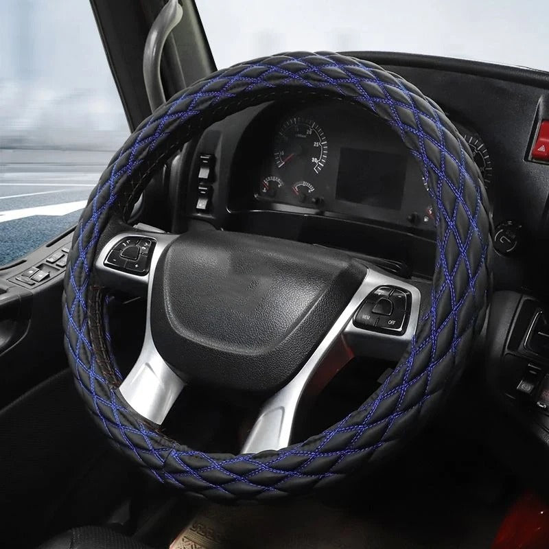 Universal Heavy-Duty Steering Wheel Cover 38cm– Anti-Slip Grip for Truck, Van, Bus & Lorry - Delicate Leather