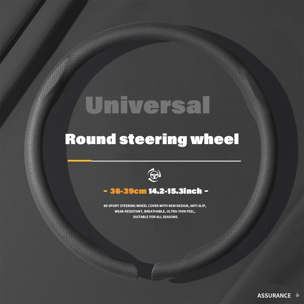 Universal 36–38cm Steering Wheel Cover – Non-Slip Laser Carbon Fiber Texture, Breathable Leather Protector for Car Interior, Four Seasons Use - Delicate Leather  