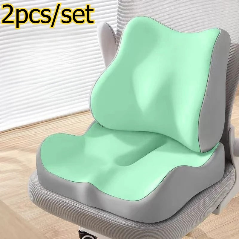 Memory Foam Seat Cushion & Back Pillow Set – 2-Piece Comfort Set for Office Chair & Car - Delicate Leather