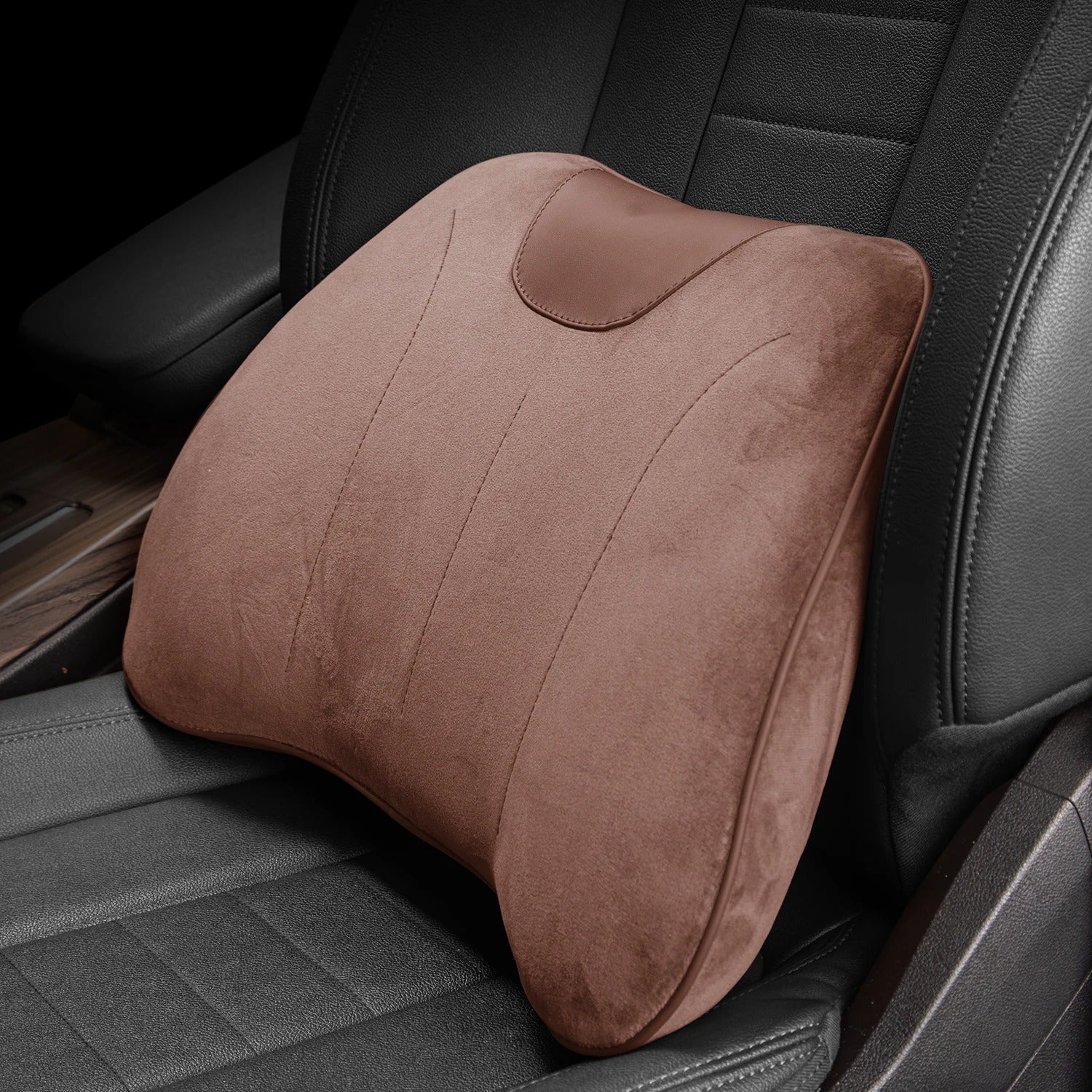 Premium Car Lumbar Support Cushion – Ergonomic Backrest Pillow for Vehicle Seats - Delicate Leather  