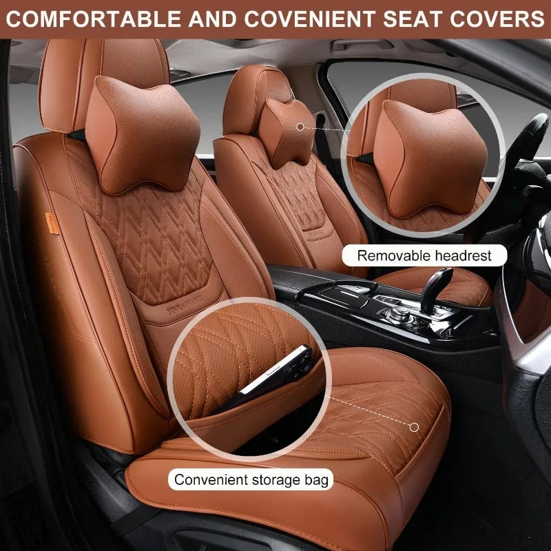 Breathable Leather Car Seat Covers, Full Set with Front and Rear Covers and Headrests