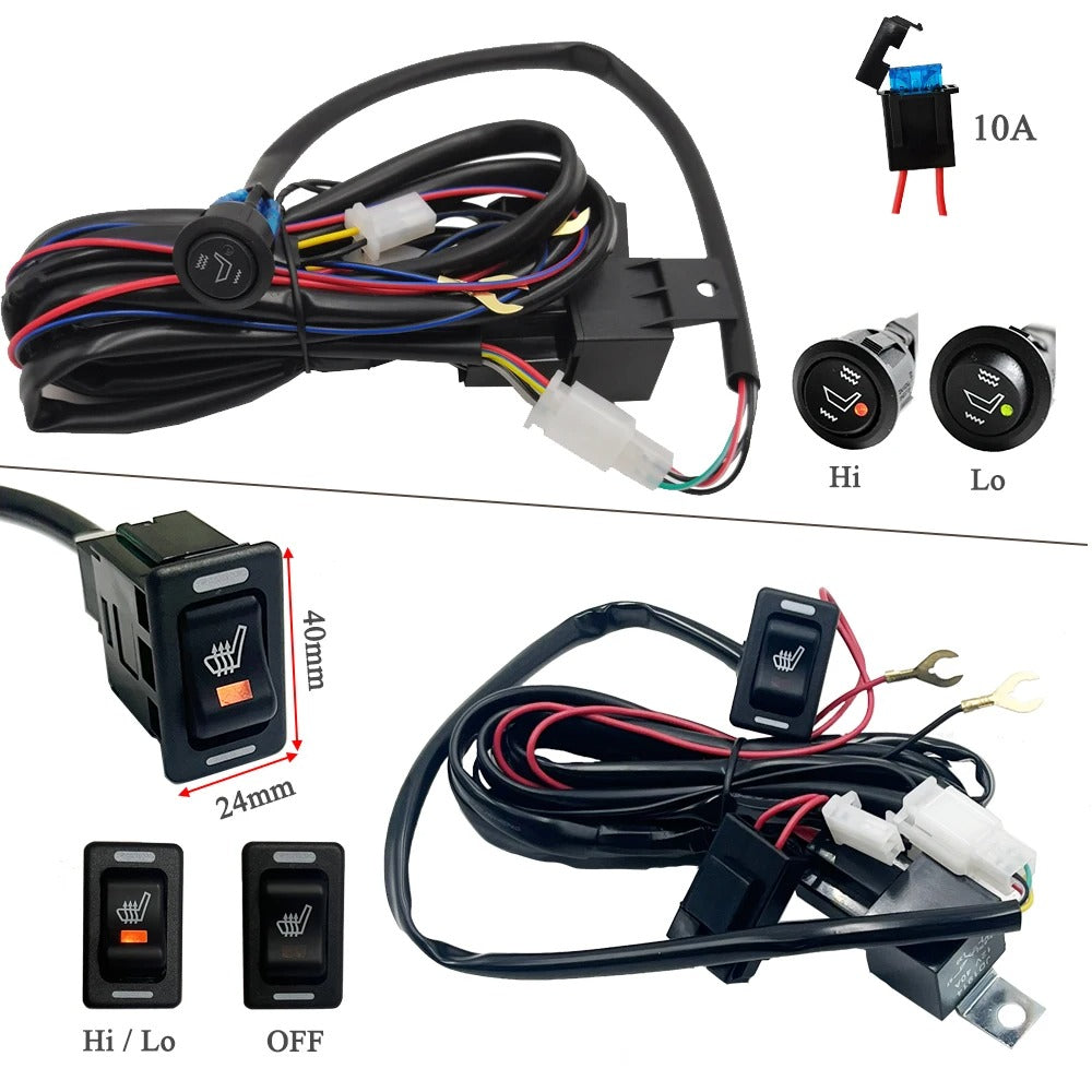 12V 100W Universal Car Seat Heater Kit for 2 Seats – Alloy Wire Heating Pads with Ventilation Holes & 2-Level Switch - Delicate Leather