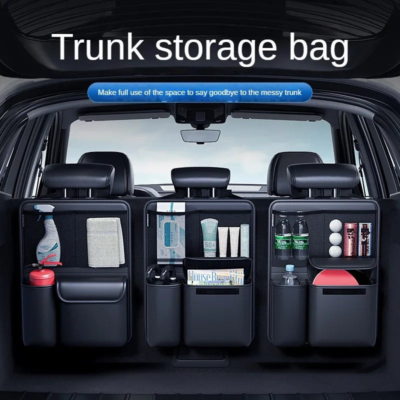 Car Trunk Leather Storage Bag Foldable Car Seat Back Tools Organizer