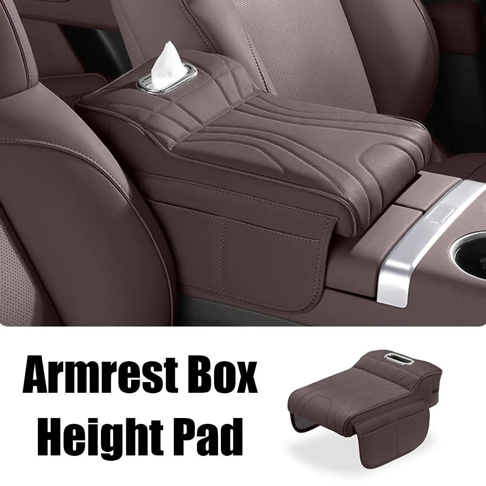 Universal Car Armrest Booster Pad – Memory Foam Armrest Cushion with Storage Pocket, Leather Protective Cover - Delicate Leather  