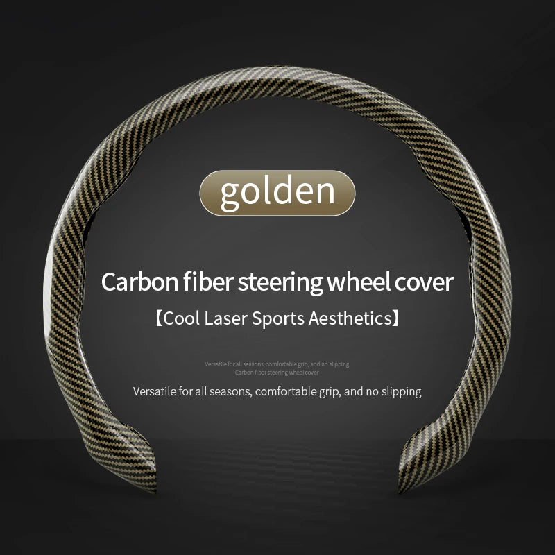 Carbon Fiber Silicone Car Steering Wheel Cover – Universal 38 cm Anti-Slip Grip, Protective All-Season Booster Accessory - Delicate Leather  