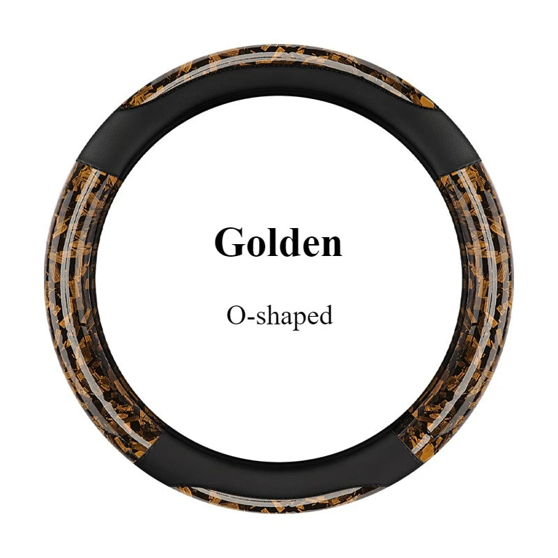 Crystal Carbon Fiber & Leather Steering Wheel Cover 15 Inch – Anti-Slip Rubber Grip, All-Season Universal Fit - Delicate Leather  