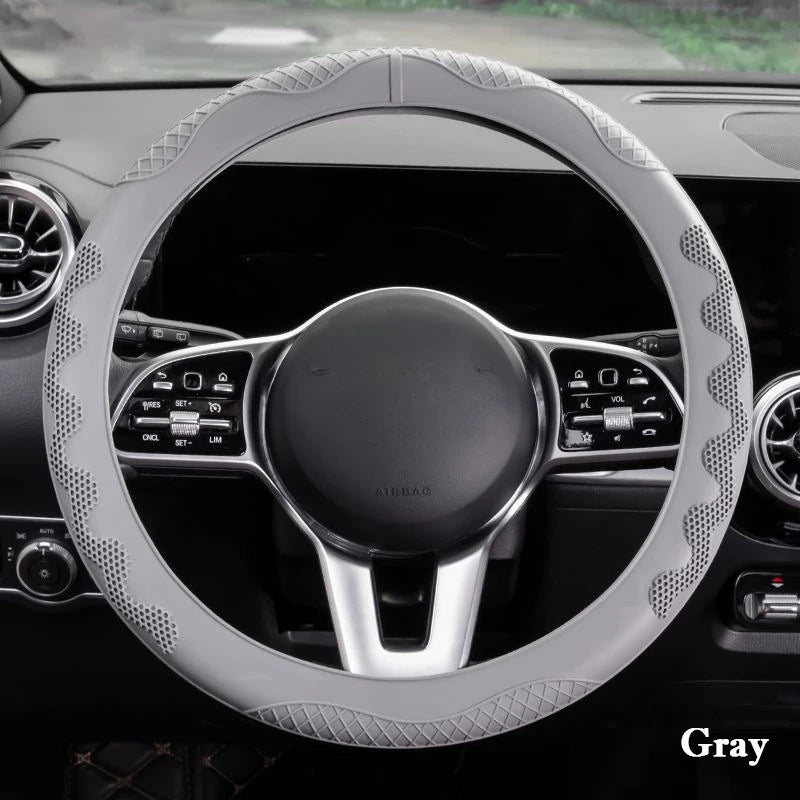 Silicone Steering Wheel Cover – Universal O/D Type Grip Cover for 38cm and 40cm Wheels - Delicate Leather  