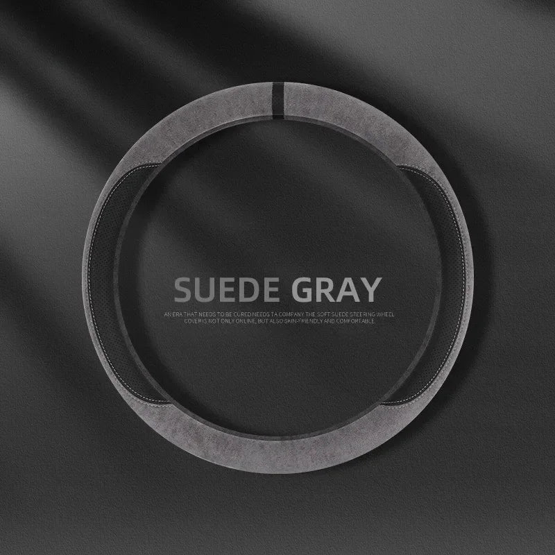 Trendy Four-Season Suede Steering Wheel Cover – Universal Non-Slip Handle Grip, Sporty D-Type Car Steering Wheel Protector - Delicate Leather  