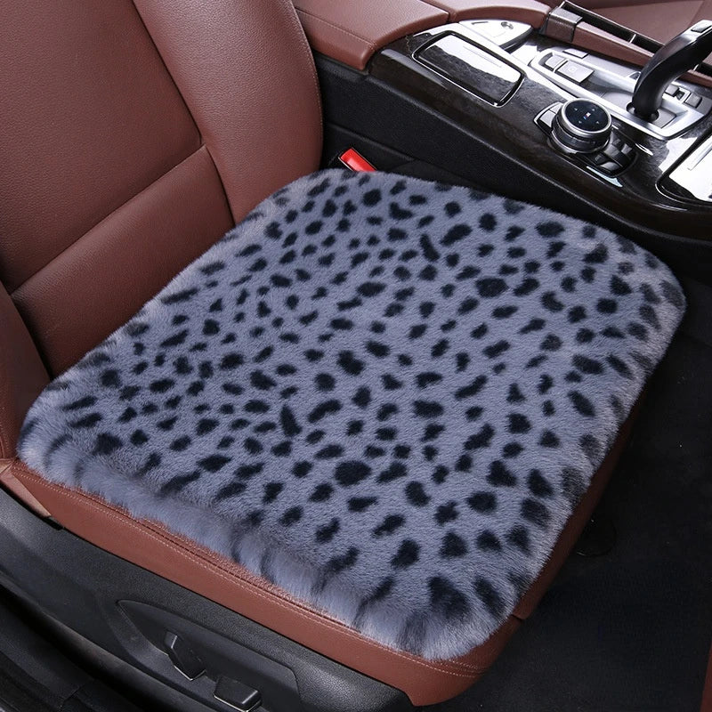 Leopard Fluffy Seat Cushion Cover – Soft Plush Car Seat Protector, Universal Fit Interior Decor for Women - Delicate Leather  