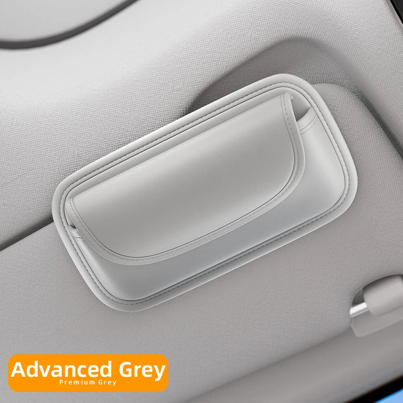 PU Leather Car Sunglasses Holder – Portable Sun Visor Eyeglass Case, Universal Fit - Delicate Leather  