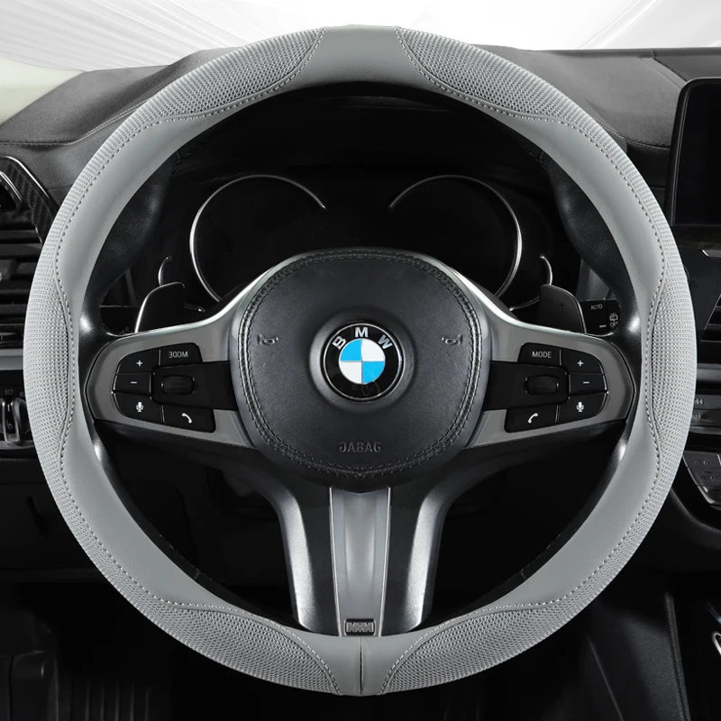 Breathable Mesh Ice Silk Steering Wheel Cover, Universal 15 Inch, Anti-Slip, Warm in Winter & Cool in Summer - Delicate Leather  