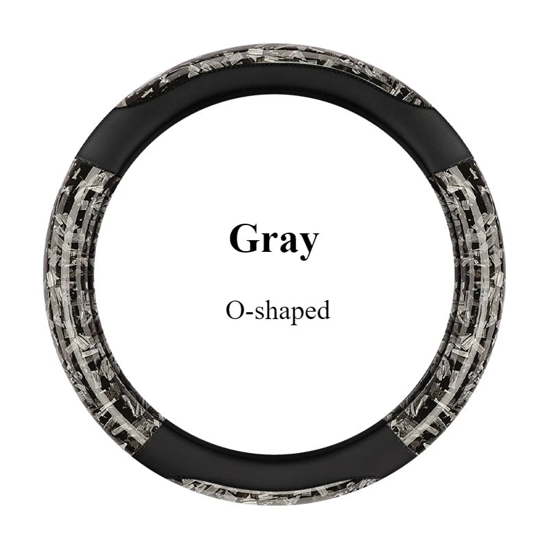 Crystal Carbon Fiber & Leather Steering Wheel Cover 15 Inch – Anti-Slip Rubber Grip, All-Season Universal Fit - Delicate Leather  