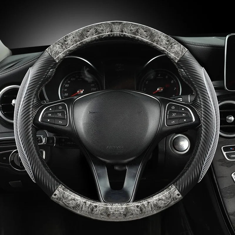 Universal Carbon Fiber Steering Wheel Cover – Non-Slip Car Interior Protection - Delicate Leather  