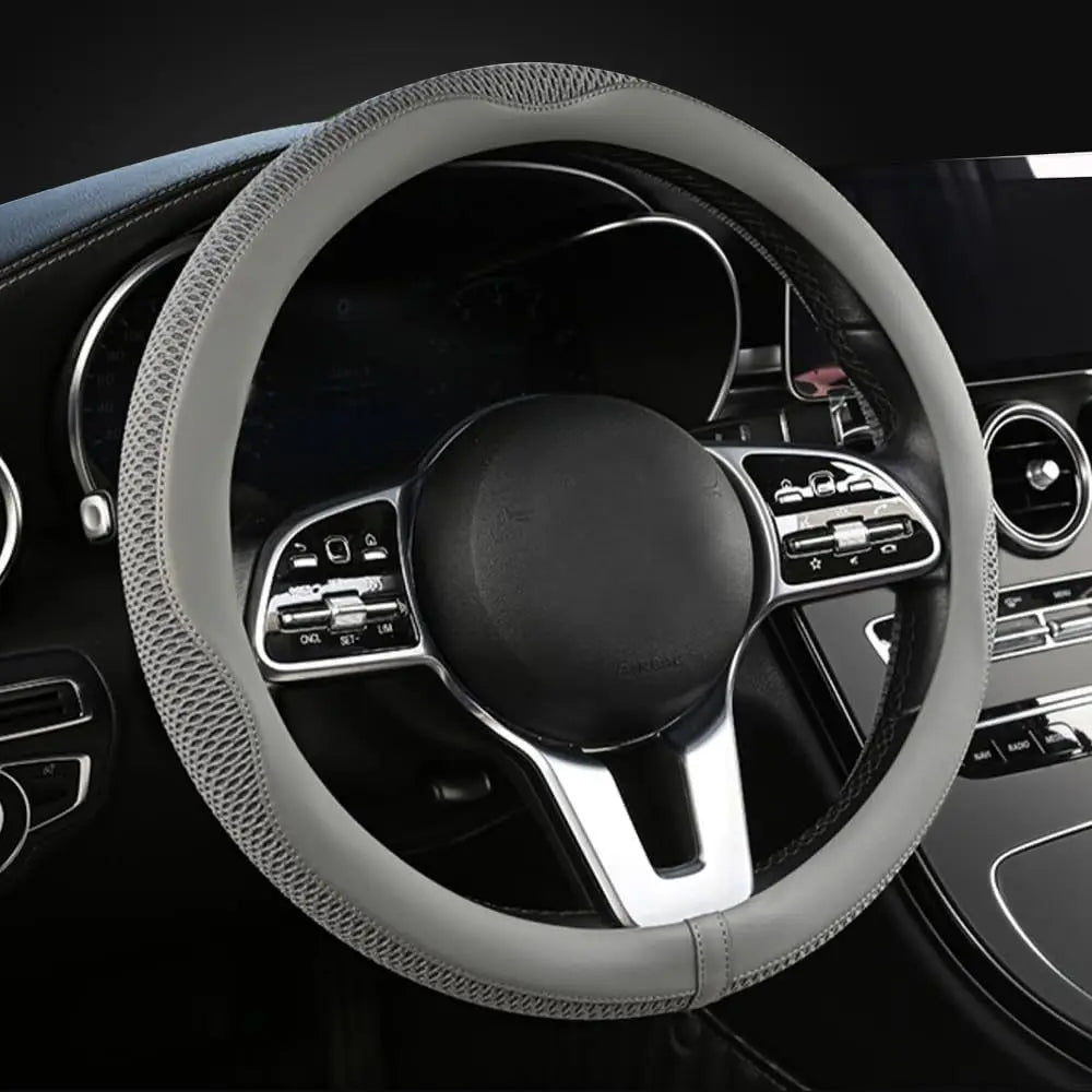 Ice Silk Steering Wheel Cover – Breathable 38cm Universal Fit Interior Accessory - Delicate Leather  