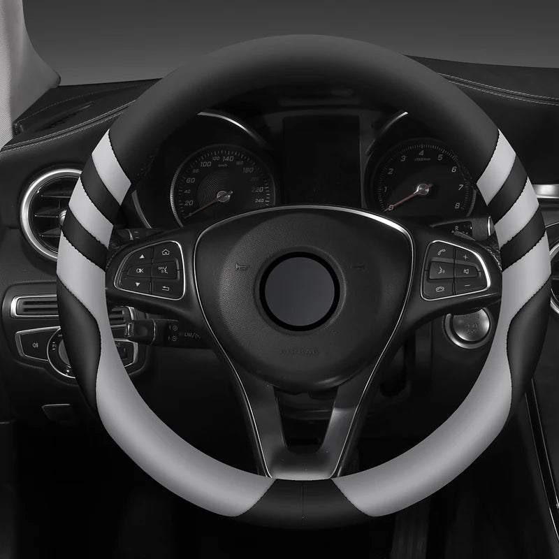 Universal Leather Car Steering Wheel Cover – Durable, Anti-Slip Grip for 14.5"–15" Wheels, Comfortable All-Season Protector - Delicate Leather  