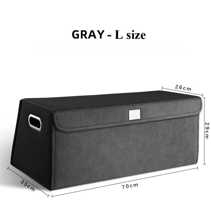 Foldable Trunk Organizer Box - Suede Leather Storage Box for Car, SUV, and Truck - Adjustable & Collapsible Auto Accessory - Delicate Leather  