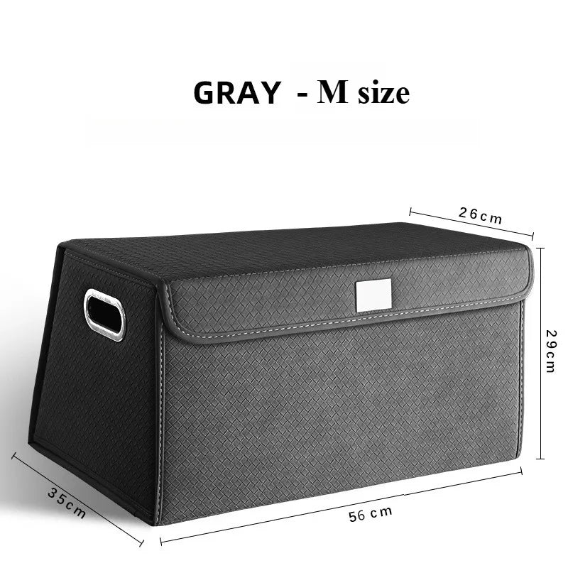 Foldable Trunk Organizer Box - Suede Leather Storage Box for Car, SUV, and Truck - Adjustable & Collapsible Auto Accessory - Delicate Leather  