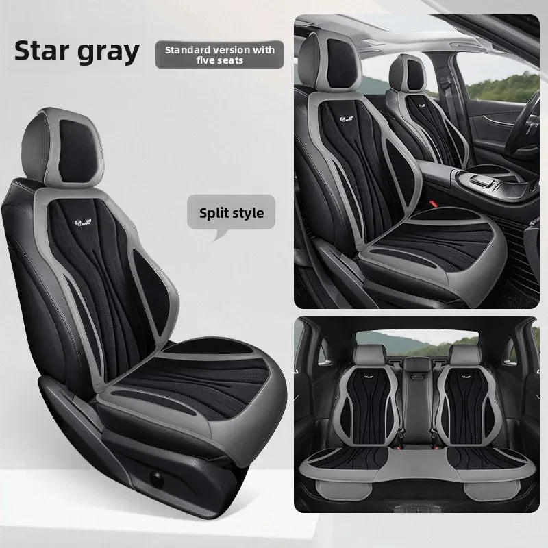 Luxury Suede Leather Car Seat Cover – Full Set Non-Slip Seat Cushion, Universal Car Interior Protection - Delicate Leather  