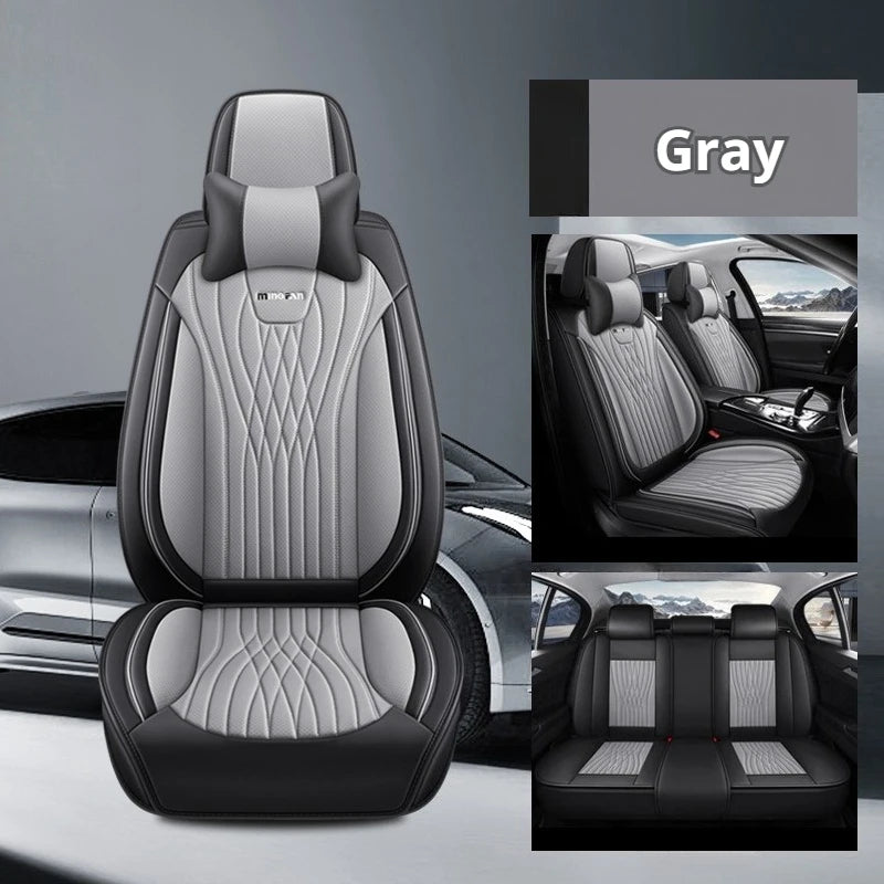 Full Set 5-Seat Premium Nappa Leather Car Seat Covers with Headrests – Breathable, Waterproof, Universal Fit - Delicate Leather  