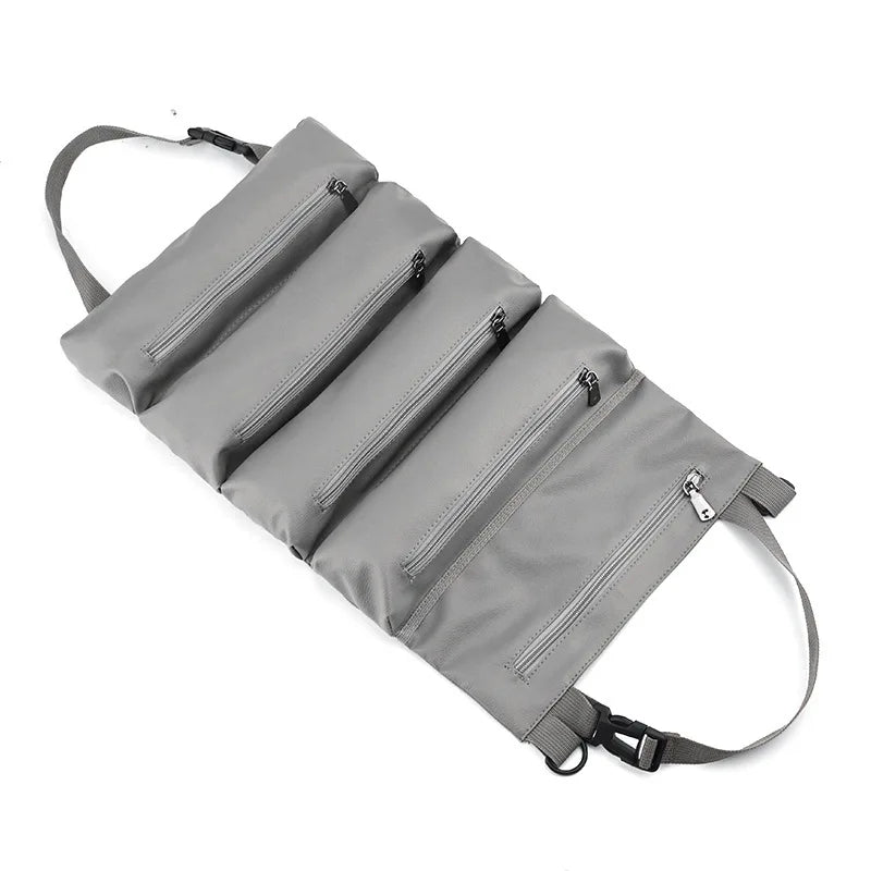 Leather Car Seat Back Roll-Up Tool Bag – Multifunction Backseat Storage Bucket & Emergency Kit Holder - Delicate Leather  