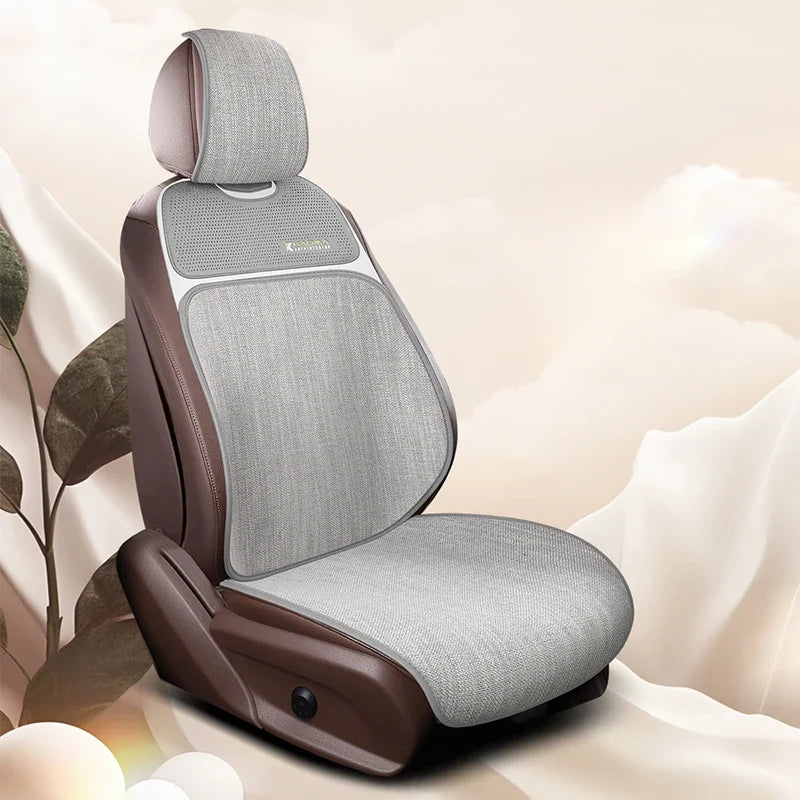 Breathable Linen-Textured Car Seat Cushion – Universal Front Row Seat Cover for All Seasons - Delicate Leather  