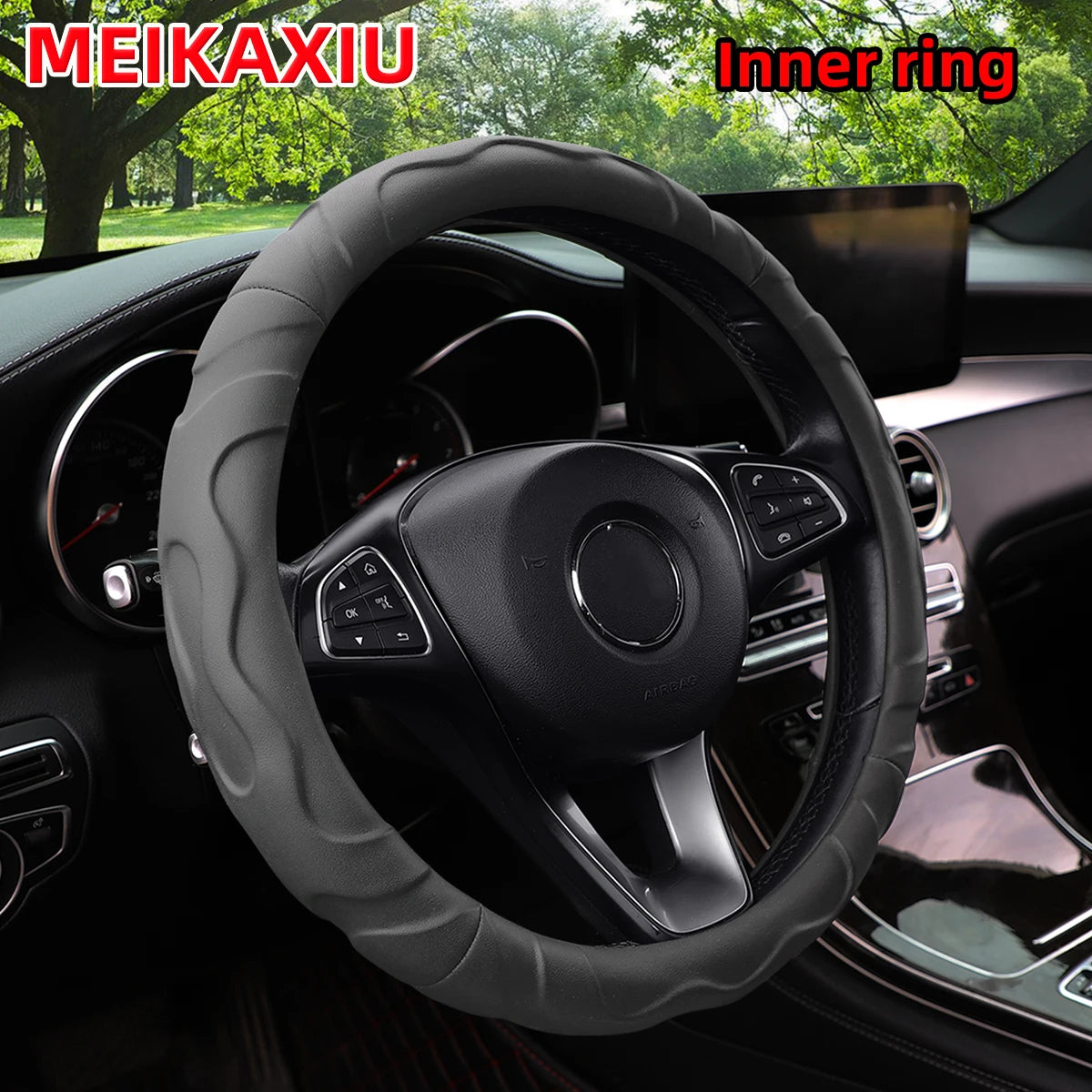Artificial Lamb Skin Steering Wheel Cover – Soft, 3D Styling, 14.5–15 Inch (37–38 cm) - Delicate Leather  