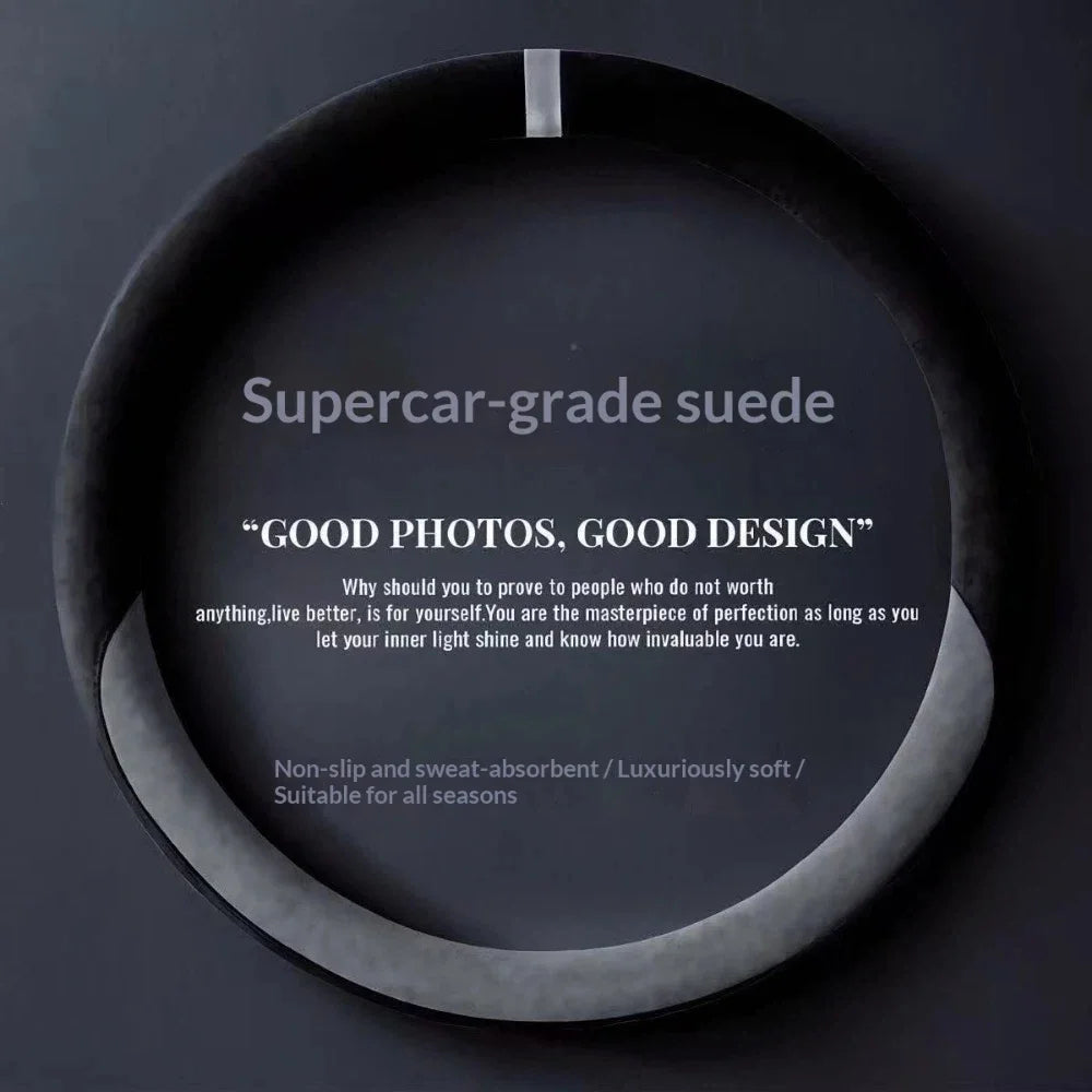 Suede Leather Steering Wheel Cover 37–38cm – Universal Anti-Slip Breathable Grip - Delicate Leather  