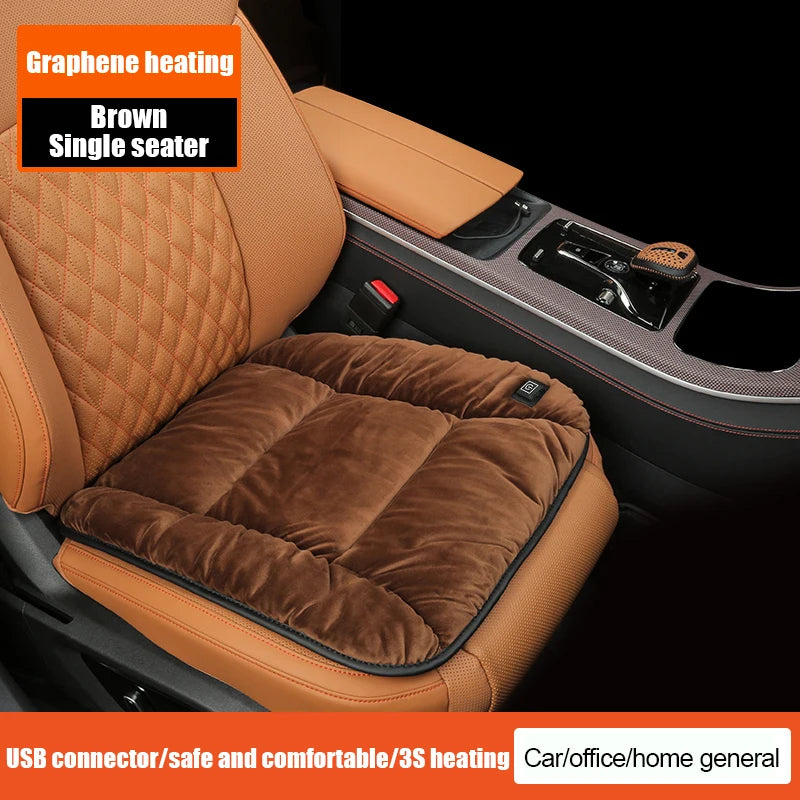 Graphene Car Heating Cushion – Winter Plush Seat Pad, 12V USB Electric, Universal. - Delicate Leather  