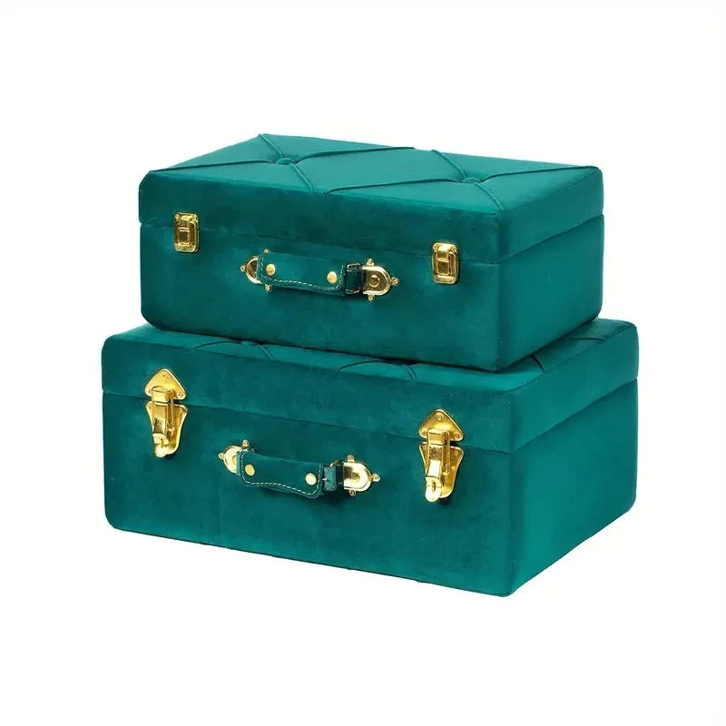 Set of 2 Decorative Tufted Velvet Suitcase Treasure Chests – Vintiquewise Retro Multi-Purpose Ornaments for Home Storage