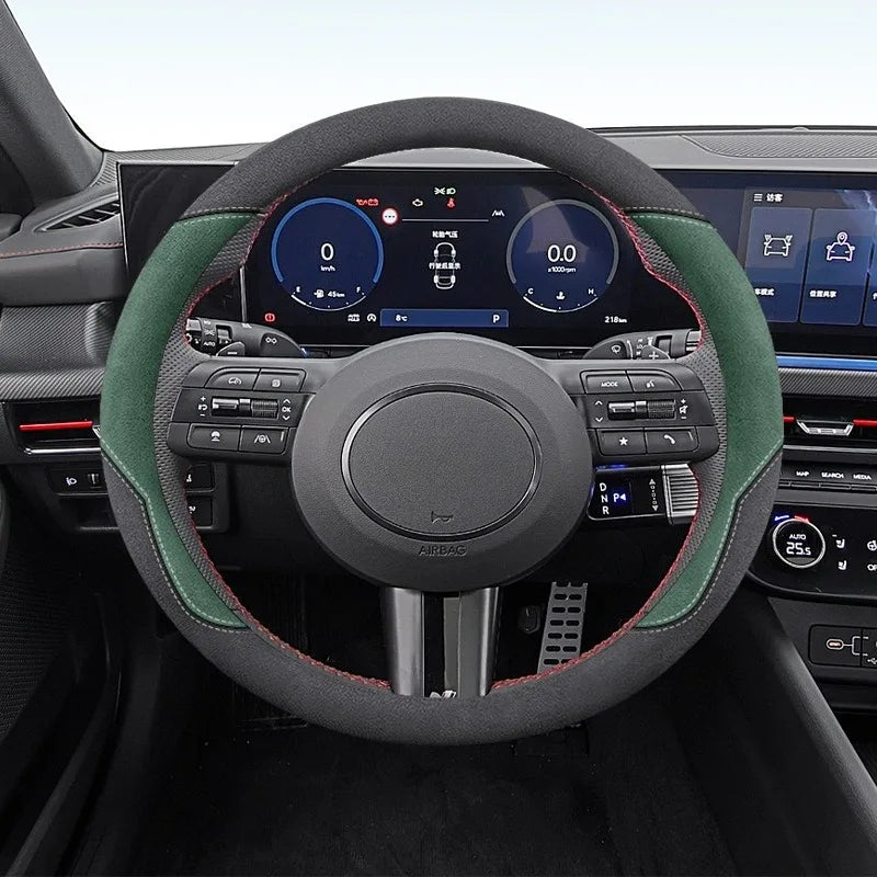 Suede Leather Steering Wheel Cover – Universal Anti-Slip Car Interior Accessory - Delicate Leather  