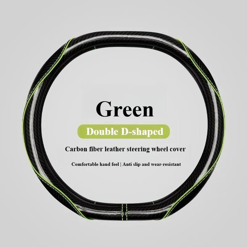 Sports Carbon Fiber Steering Wheel Cover – Universal Fit Double-D / O / D Type, Anti-Slip Breathable Grip, Four-Season Auto Accessory - Delicate Leather  