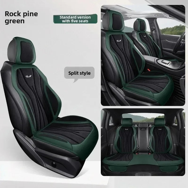Luxury Suede Leather Car Seat Cover – Full Set Non-Slip Seat Cushion, Universal Car Interior Protection - Delicate Leather  