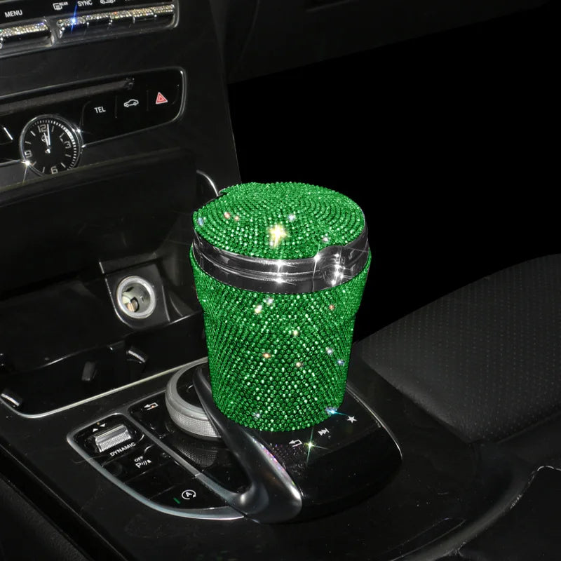 Portable Smokeless Car Ashtray with LED Light – Bling Design Auto Cup Holder Accessory - Delicate Leather  