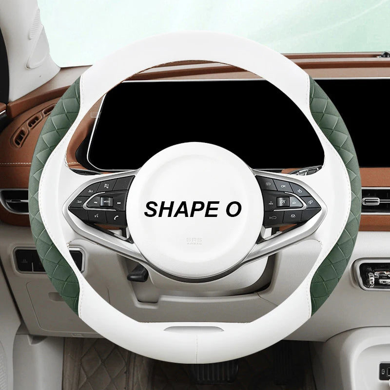 Anti-Slip Leather Steering Wheel Cover 38cm – Two-Tone Sport Style Universal Grip - Delicate Leather  