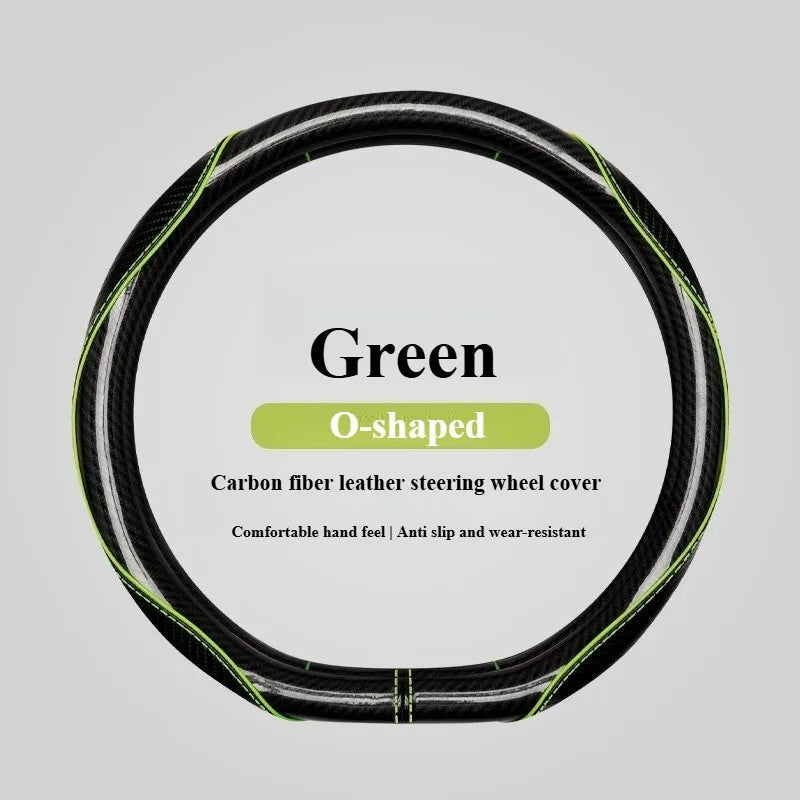 Sports Carbon Fiber Steering Wheel Cover Universal Fit – Anti-Slip Handle Cover for O / D / Double-D Steering Wheels (37–38cm) - Delicate Leather  