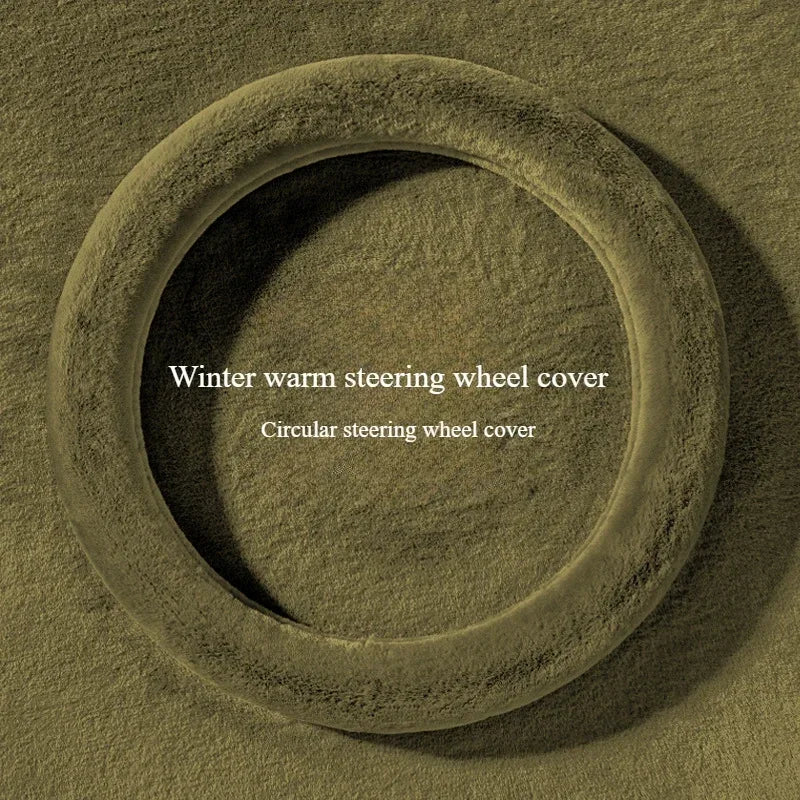Universal Winter Plush Steering Wheel Cover – Warm Fashionable Car Accessory, Soft Anti-Slip Interior Cover - Delicate Leather  