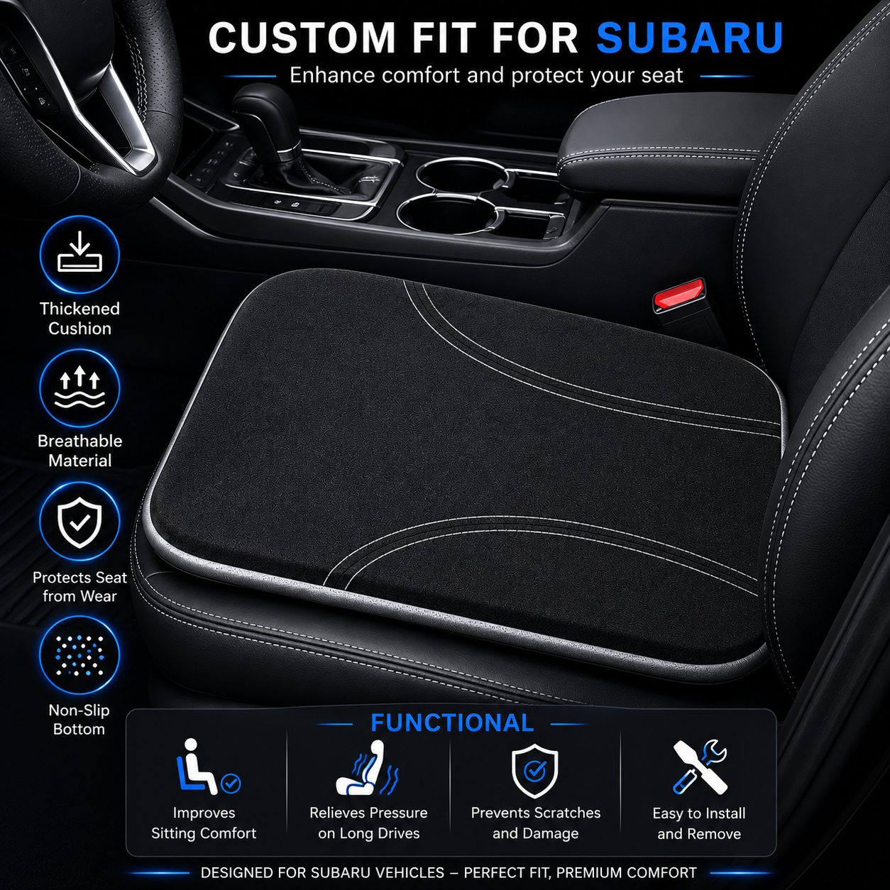 Subaru Car Seat Cushion, Custom Fit for Subaru, Memory Foam Seat Cushion for Car, Office Chair & Daily Driving Comfort - Delicate Leather  